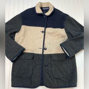 Herman Kay Womens Coat Jacket 12 Wool Blend Color block Corduroy